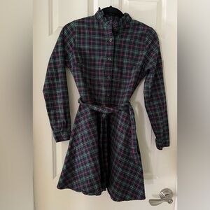 Women’s Kiel James Patrick flannel plaid dress long sleeve pockets tie waist XS